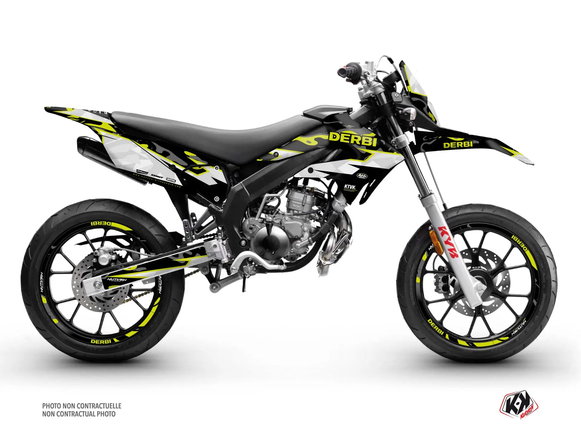 Pack Dekorsatz und Sitzbankbezug 50 cc Barbarian Derbi Xtreme 50 neon gelb KUTVEK