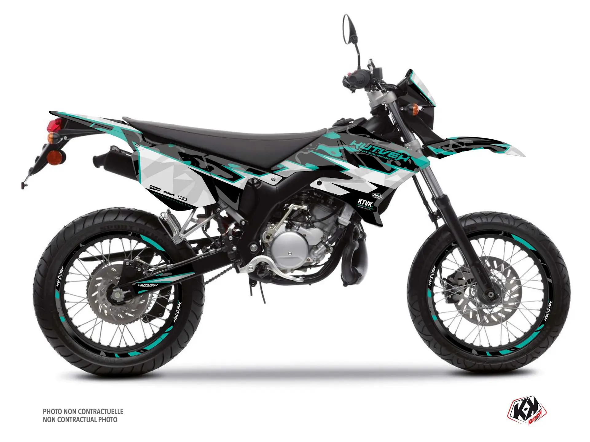 Pack kit de decalques + capa de banco 50cc Barbarian MBK Xlimit turquesa KUTVEK