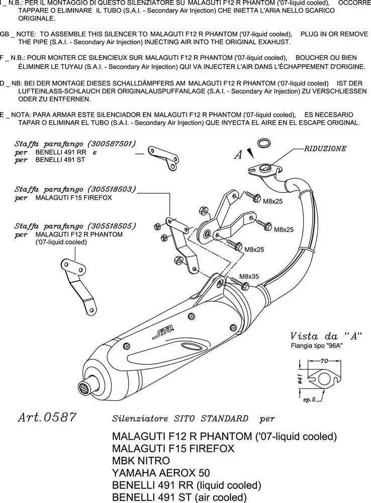 Silencieux Leovince/Sito adaptable MBK Nitro 50 1997-2003, Yamaha Aerox 50 1997-2003, Malaguti F15 Firefox et F12 (ref 0587) — vue 6