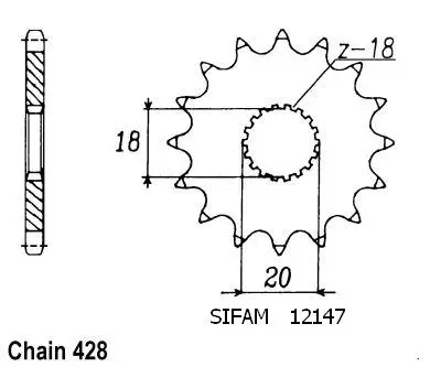 गियर Gn 125 1992-1996 - Dr 125 S 1980-1985 - पिच 428 - 14 दांत - समान JTF426
