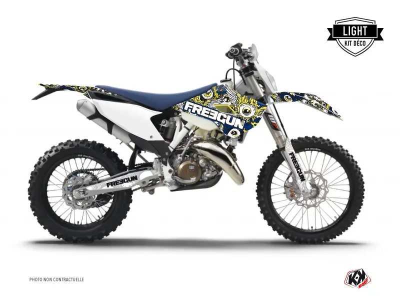 Freegun Eyed Husqvarna 350 FE Blue Yellow Motocross Graphics Kit
