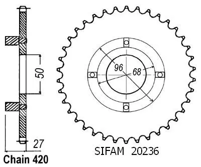Sifam 链轮 420 38齿 适用于 Dax 1978-1981 和 Cy 80 - JTR256