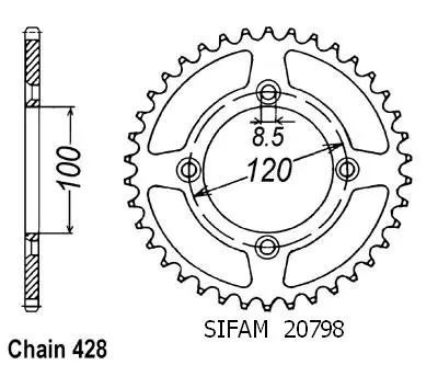 Kettenrad Sifam Suzuki/Yamaha YZ/RM 80/85 1993-2008 428 54 Zähne JTR798