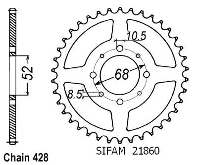 Sifam RT 80 Ovni 1982 - 428 - 35 দাঁত - Similaire JTR802 স্প্রকেট