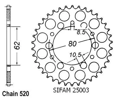 SR 250 SE 1979-1984 及 XT 250 1980-1983 用链轮 - 520 - 45齿 - 类似 JTR845