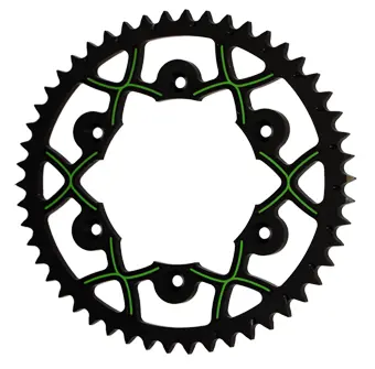 Aluminum Sprocket Kawasaki X Wing Ergal - Anti Mud Black/Green - 520 - 49 Teeth - Similar to JTA460