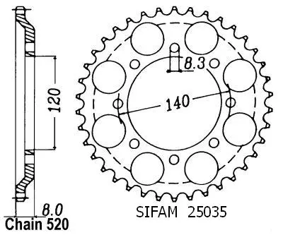 Pastorek Sifam 520 - 43 zubů pro Kawasaki KLR 600 1984-1990 - Podobný JTR477