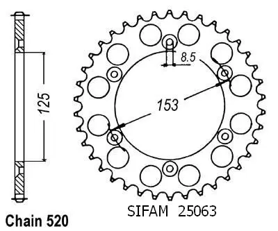 Звезда Sifam Honda 125/250/500 CR - 520 - 51 зуб - Аналог JTR210