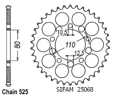 Pastorková řetězová hvězdice Sifam 525 - 40 zubů CB500 R 1994-2003 JTR1332