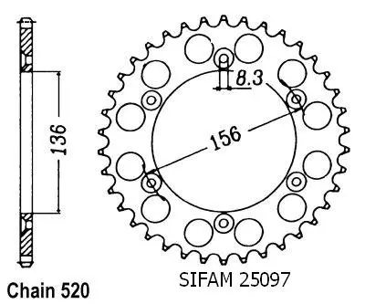 Aluminum Sprocket Husqvarna - Gas Gas 125/250/510/610 1990-2004 - 520 - 52 Teeth - Similar to JTA822