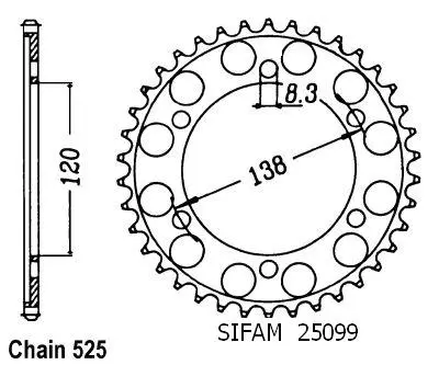 Sifam tandhjul RC45 RVF 750 R 1994-1998 RC30 VFR 750 R 1988-1992 - 525 - 40 Tænder - Ligner JTR312