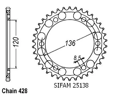 Sifam TZR 125 R 1992-1993 428 47T 스프로킷 JTR1847