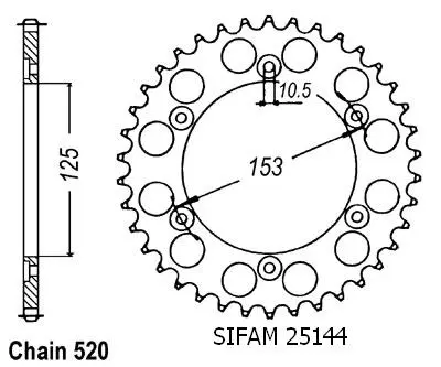 Sifam 600 XR 1991-2001 스프로킷 520 45T JTR288
