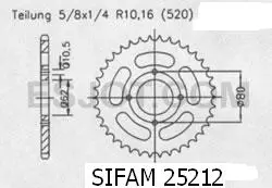 ترس خلفي Sifam لـ Sachs 125 Roadstar V2 بسلسلة 520 و 53 سن