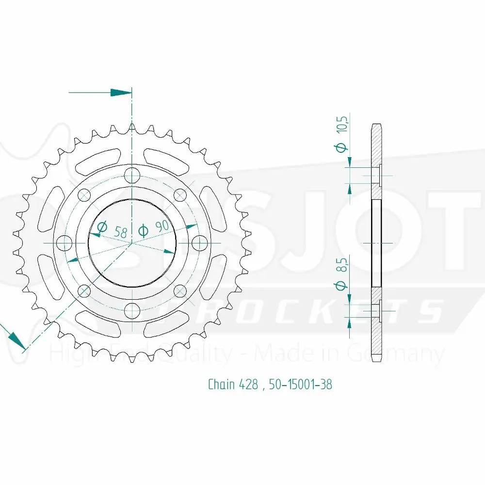 Ocelová řetězová kola Esjot TT Honda 428 - 38 zubů