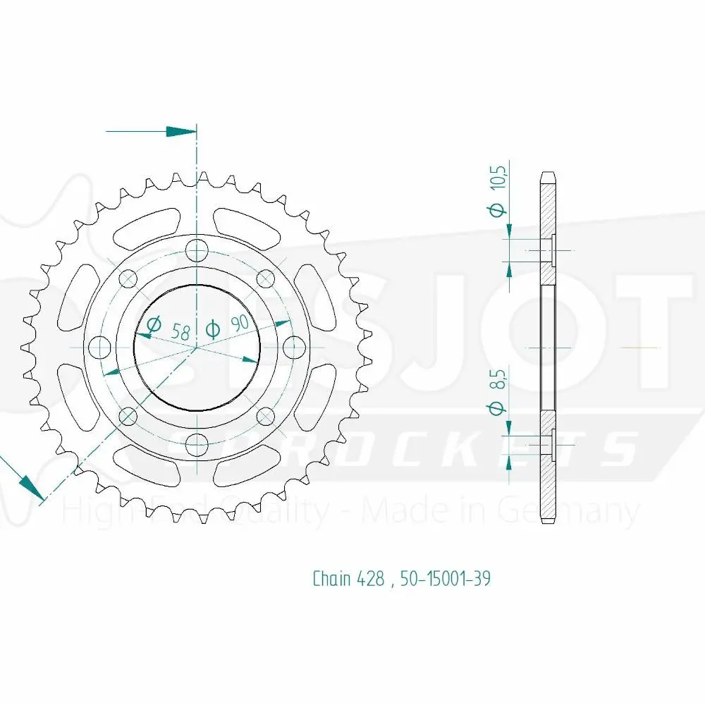 Corona in acciaio TT Honda 428 39 denti Esjot