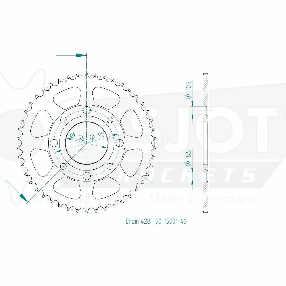 Stahl-Kettenrad TT Honda 428 46 Zähne Esjot