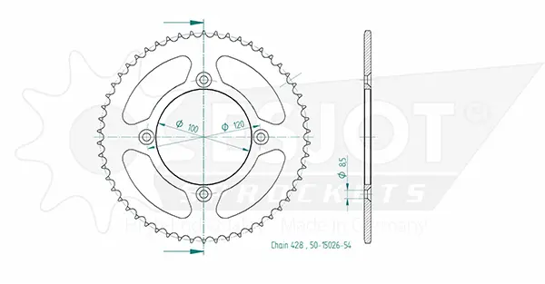 Ståltandhjul TT Beta 428 54 Tænder Esjot JTR798