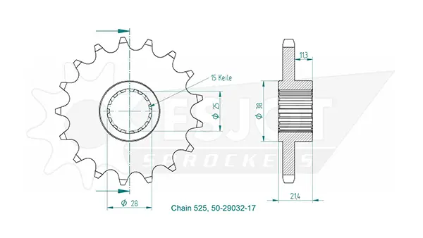 Esjot Sprocket 525 - 17 teeth - Similar to JTF709
