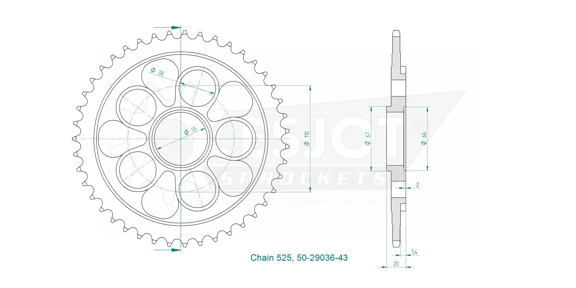 ترس فولاذي Esjot Ducati 525 43 سن
