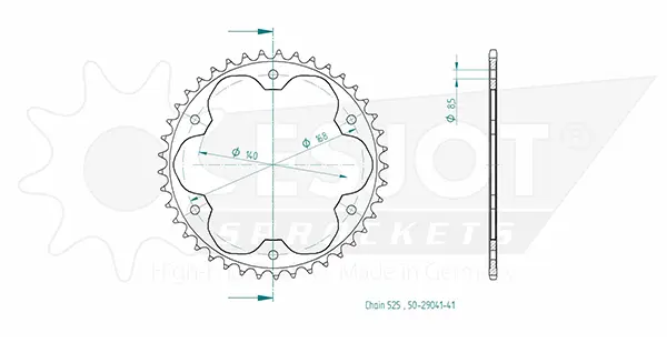 Esjot Stahl-Kettenrad BMW 525 41 Zähne Löcher 8.5mm