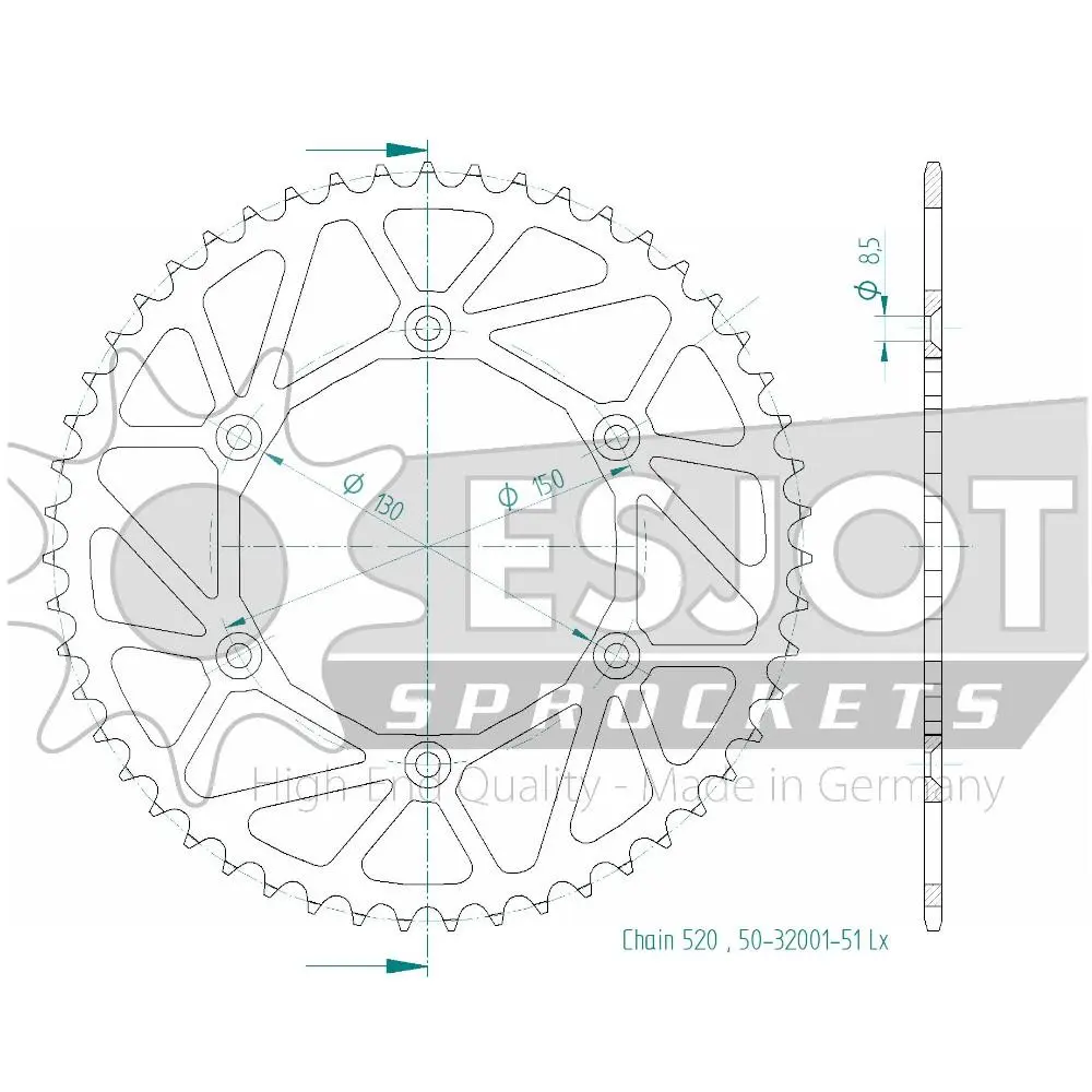 Coroa Aço Esjot TT Ultralight Yamaha 520 51 Dentes JTR245/2