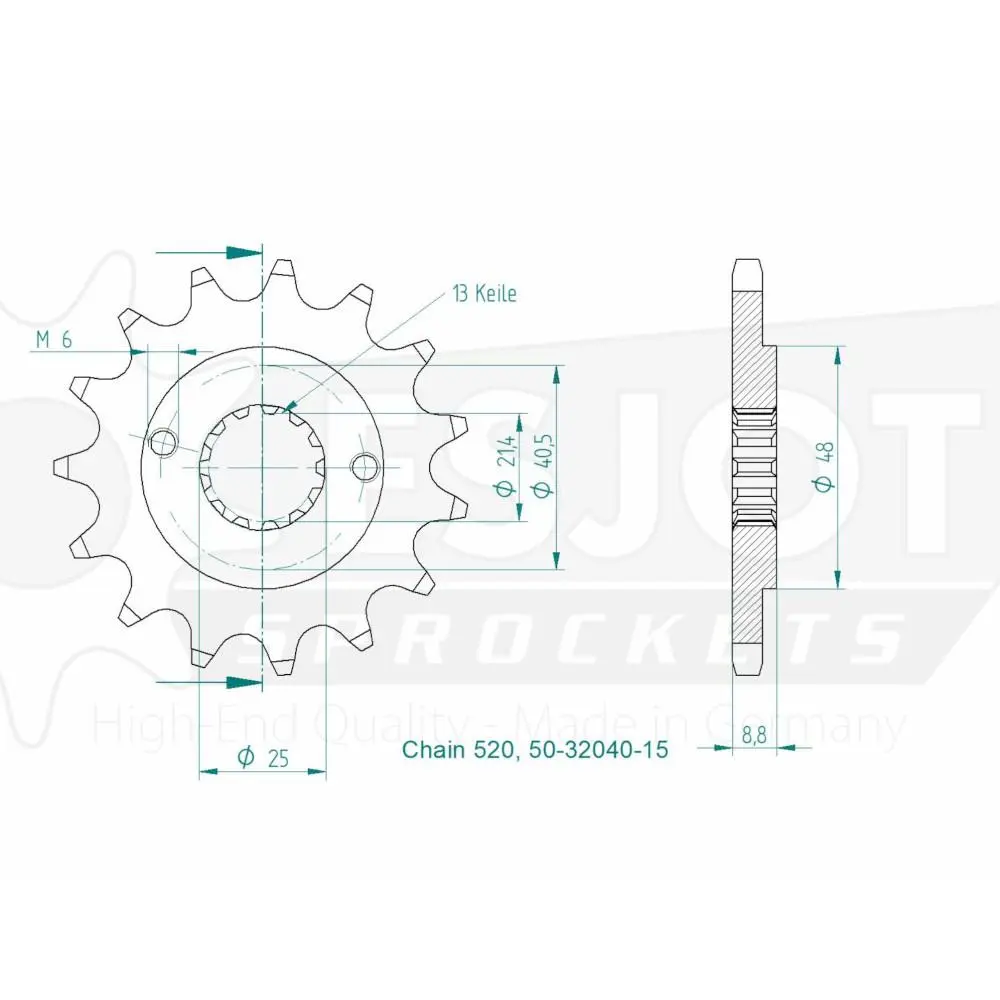 Pinhão Esjot TT Honda 520 - 15 dentes - Similar JTF309