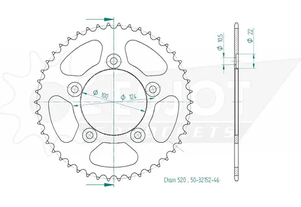 Stahl-Kettenrad Ducati - 520 - 46 Zähne - Ähnlich JTR746 - Made in Germany