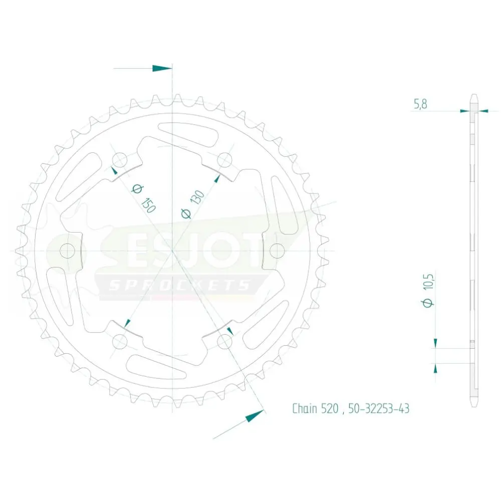 에스요트 Esjot 카와사키 520 43T 스틸 스프로켓