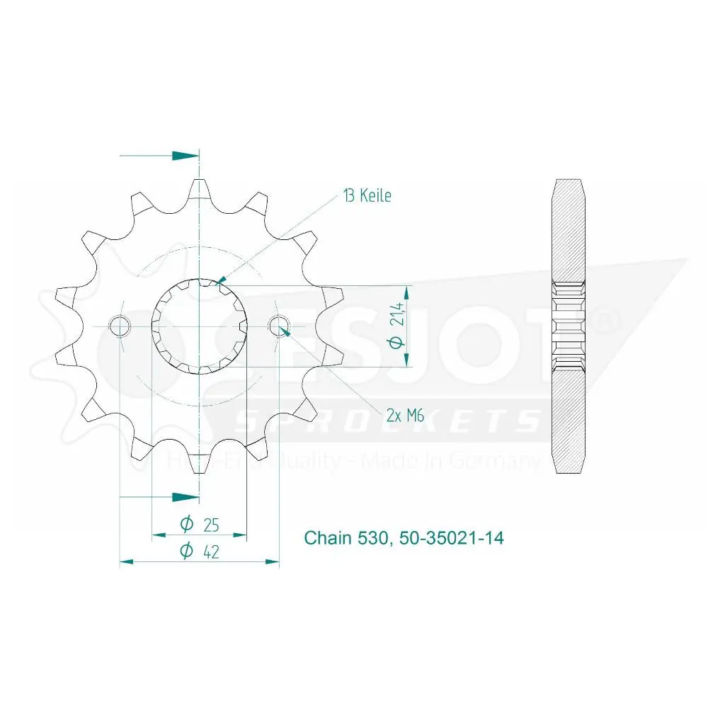 Pavarų dantratis Esjot Yamaha 530 14 dantų