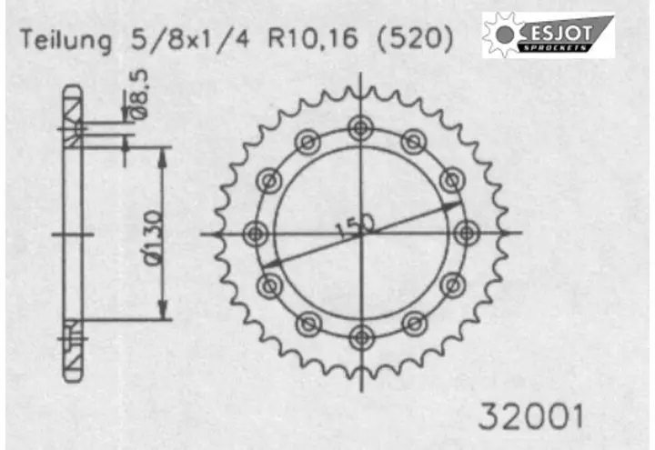 Aluminium-Kettenrad 520 48 Zähne Esjot JTA245 Honda-Yamaha