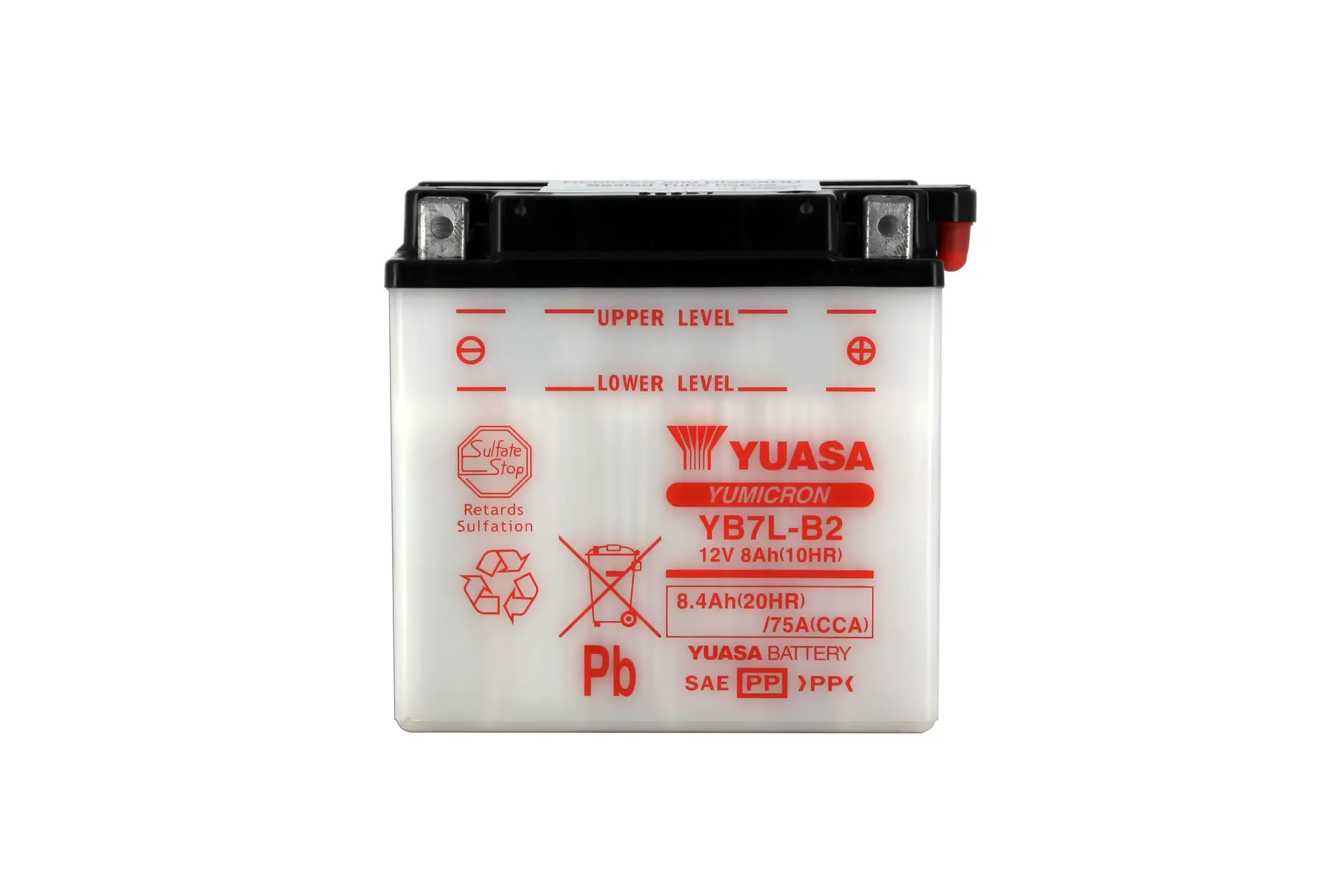 Yuasa YB7L-B2 Yumicron konventionelle wartbare Batterie 12V 8 Ah (LxBxH 135x75x133mm) — Ansicht 3