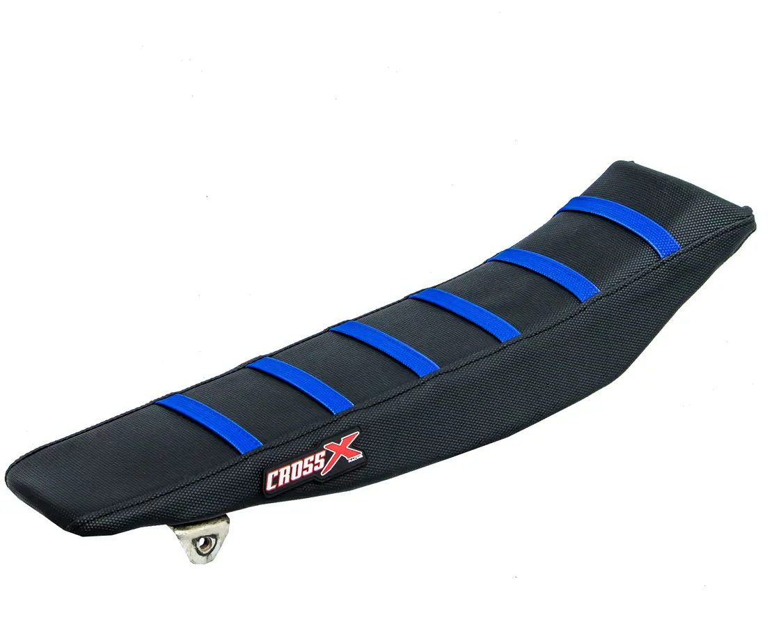 CrossX Sitzbankbezug Yamaha YZ 85 Top schwarz Seite schwarz Streifen blau