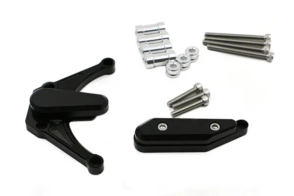 Kettensatz CNC-anodisierte schwarze Kurbelgehäuseschutzplatten R1 2009-2014 Links und Rechts Teflon-Puffer Sifam
