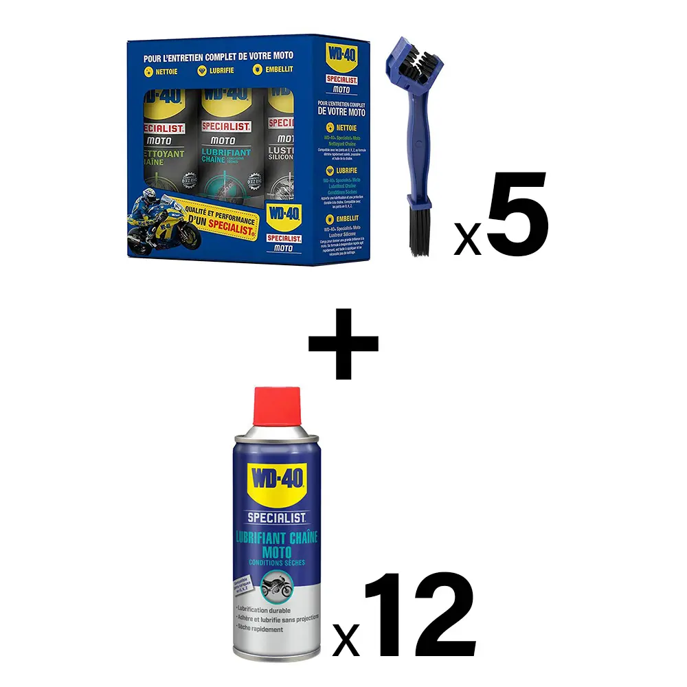 WD-40 Opération Spray 2025/2026 - 5 Kits Tripacks & Brosse + 1 Carton Lubrifiant Chaîne Gratuit