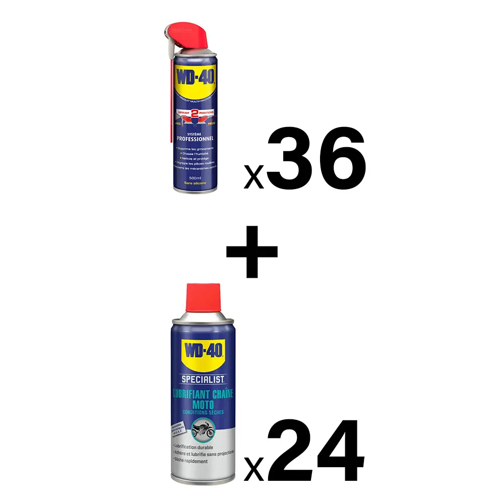 Opération Spray 2023 : 3 cartons nettoyant multifonction 500 ml + 2 cartons lubrifiant chaîne WD-40