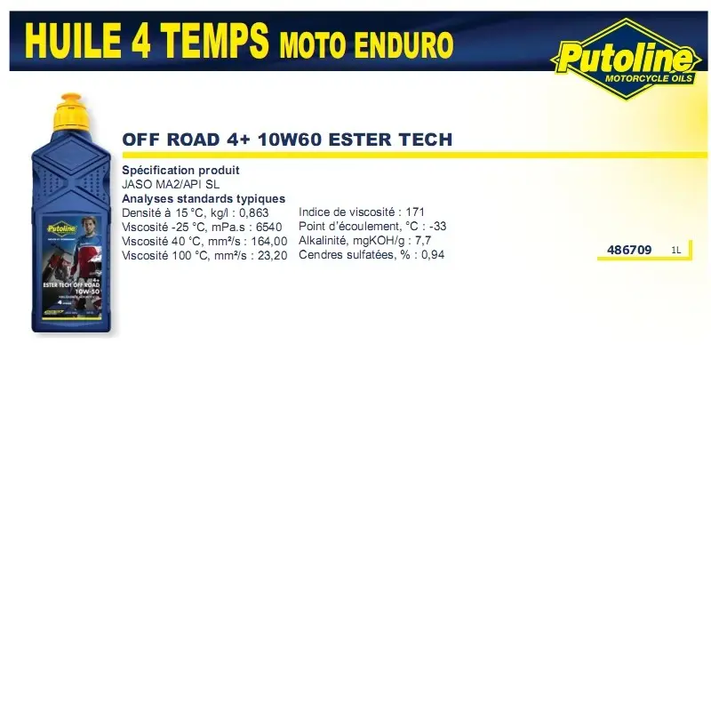 Motorový olej 4T Ester Tech Off Road 4+ 10W60 syntetický Putoline 70638 (1L) — pohled 6