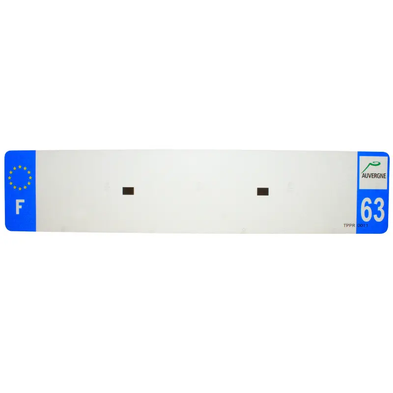 Bande plaque auto 520X110 PVC vierge département 63 Euro TOP PLAQ