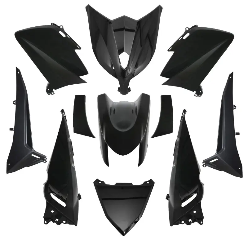 Karoserija-obloga maxi skuterja prilagodljiva Yamaha 530 TMAX 2012-2014 črna bleščeča - Komplet 11 kosov P2R