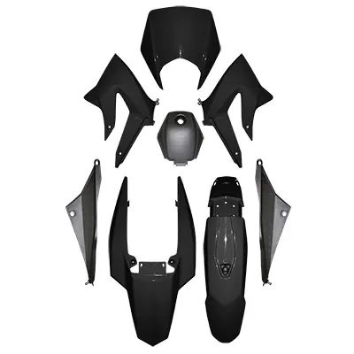 Carrosserie-carenage 50 à boîte adaptable Derbi 50 Senda DRD 2011-2017 noir brillant kit 8 pièces P2R