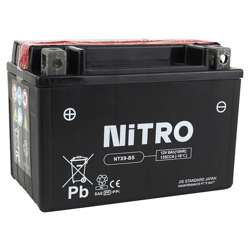 Batterie 12V 8 ah NTX9-BS Nitro MF sans entretien avec pack acide (lg150xl87xh105mm) (equivalent YTX9-BS)