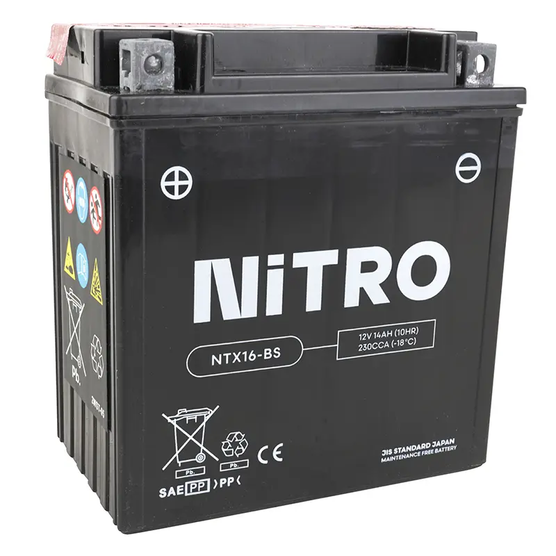 バッテリー 12V 14 ah NTX16-BS ニトロ MF メンテナンスフリー 電解液パック付き (lg150xl87xh161mm) (同等品 YTX16-BS)