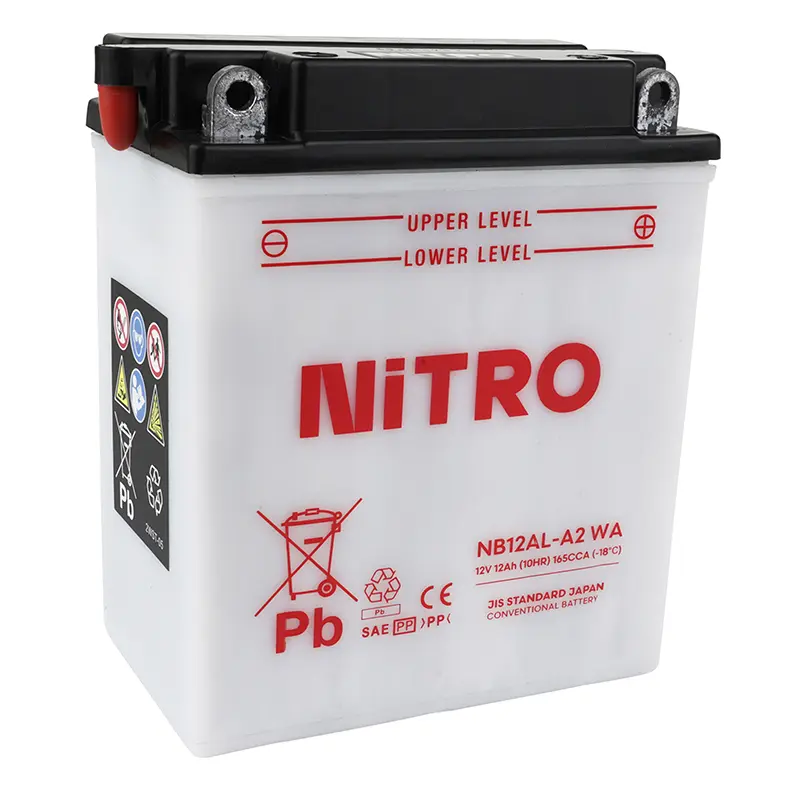 Batterie 12V 12 Ah NB12AL-A2 Nitro konventionell mit Wartung (lg134xl80xh160mm) (equivalent YB12AL-A2)