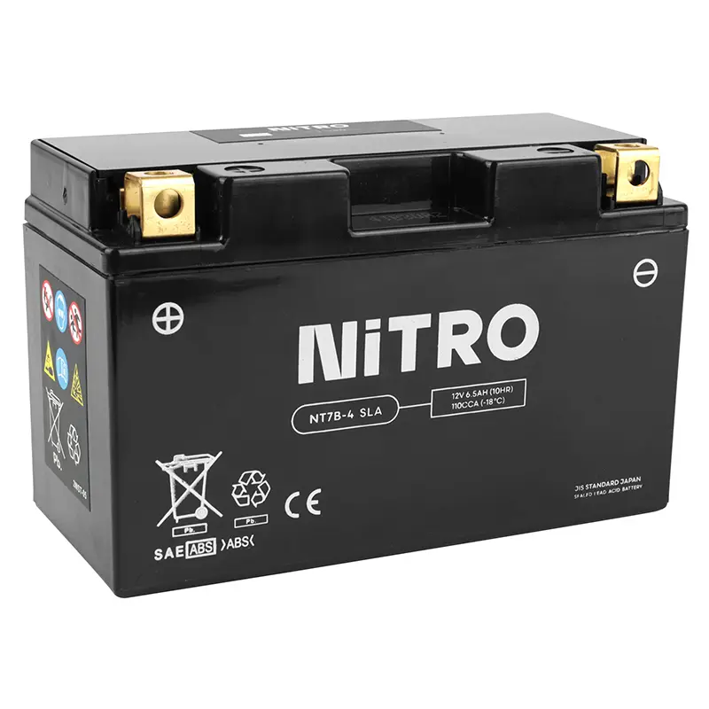 بطارية 12V 6.5 آه NT7B-4 Nitro sla بدون صيانة جاهزة للاستخدام (lg150xl65xh93mm) (مكافئة لـ YT7B-4 - agm - gel) (مفعّلة في المصنع-فا)