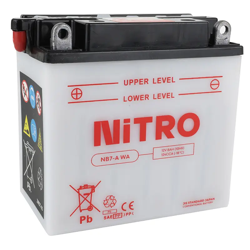 12V 8 Ah NB7-A Nitro konventionelle wartungsbedürftige Batterie (LxBxH 135x75x133mm) (entspricht YB7-A)