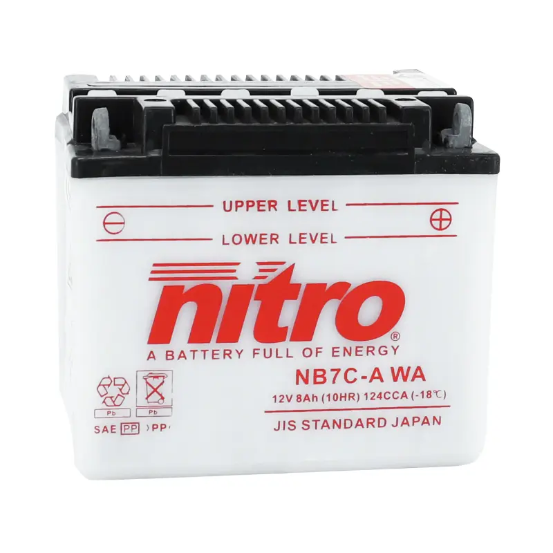 Batterie 12V 8 ah NB7C-A Nitro konventionell mit Wartung (L130xB90xH114mm) (equivalent YB7C-A)
