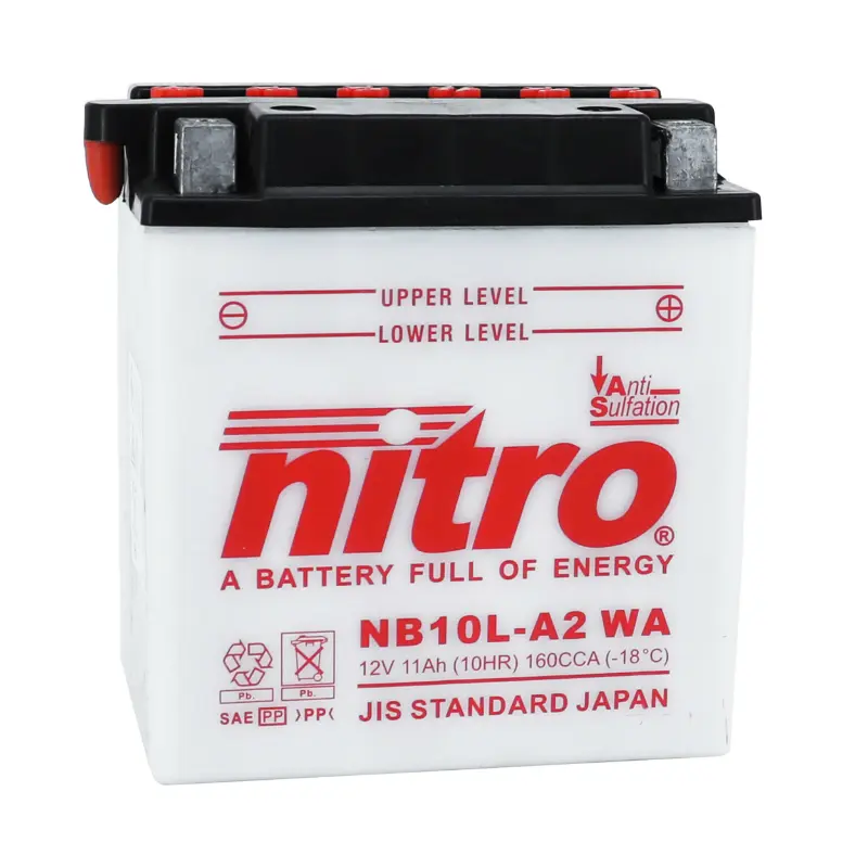 Batterie 12V 11 ah NB10L-A2 Nitro conventionnelle avec entretien (lg135xl90xh145mm) (equivalent YB10L-A2)