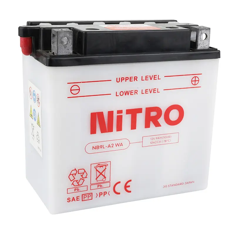 Batteria 12V 9 ah NB9L-A2 Nitro convenzionale con manutenzione (lg135xl75xh139mm) (equivalente YB9L-A2)