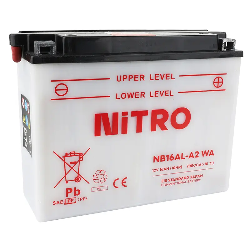 Batterie 12V 16 Ah NB16AL-A2 Nitro konventionell mit Wartung (L207xB72xH164mm) (Äquivalent YB16AL-A2)