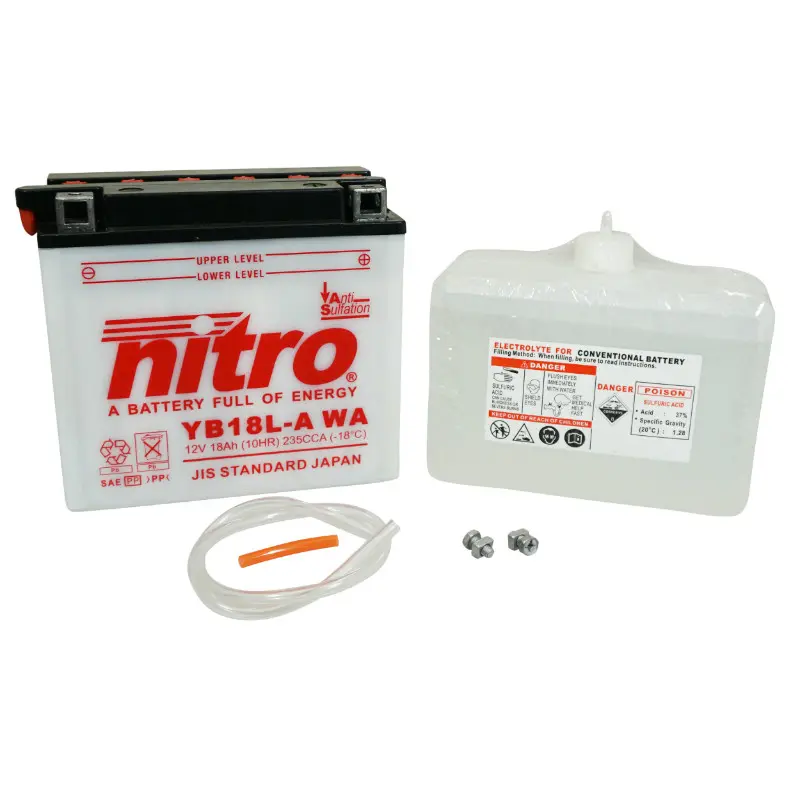 Batterie 12V 18 ah NB18L-A Nitro conventionnelle avec entretien (lg180xl90xh162mm) (equivalent YB18L-A)